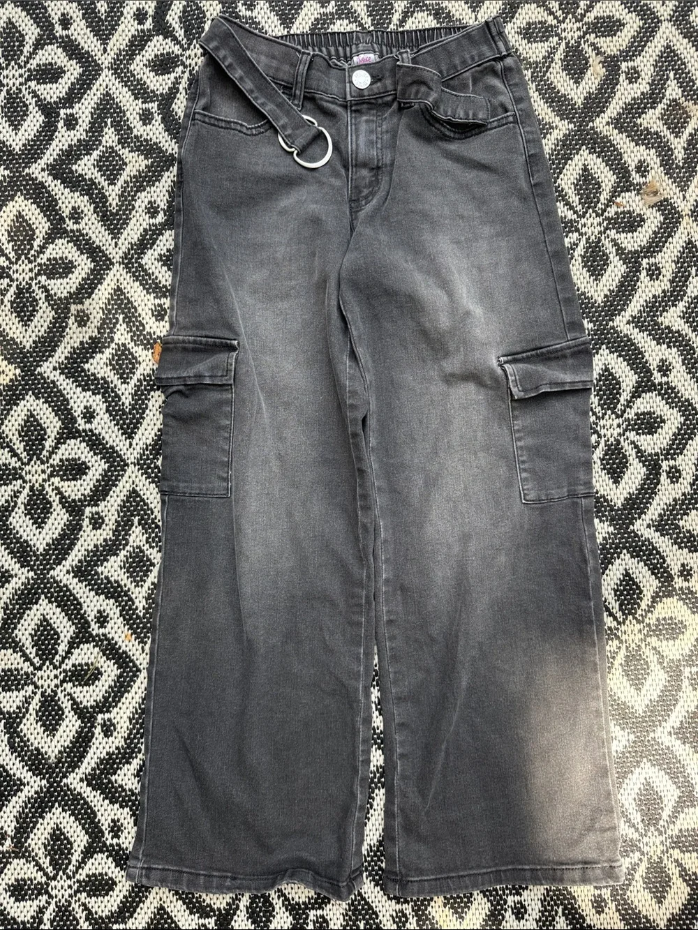 Justice girlWide-Leg Black Cargo Jeans with Belt 10